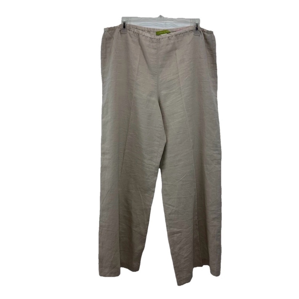 Sigrid Olsen Beige Linen Pants Wonens Large Relaxed Fit Wide Leg